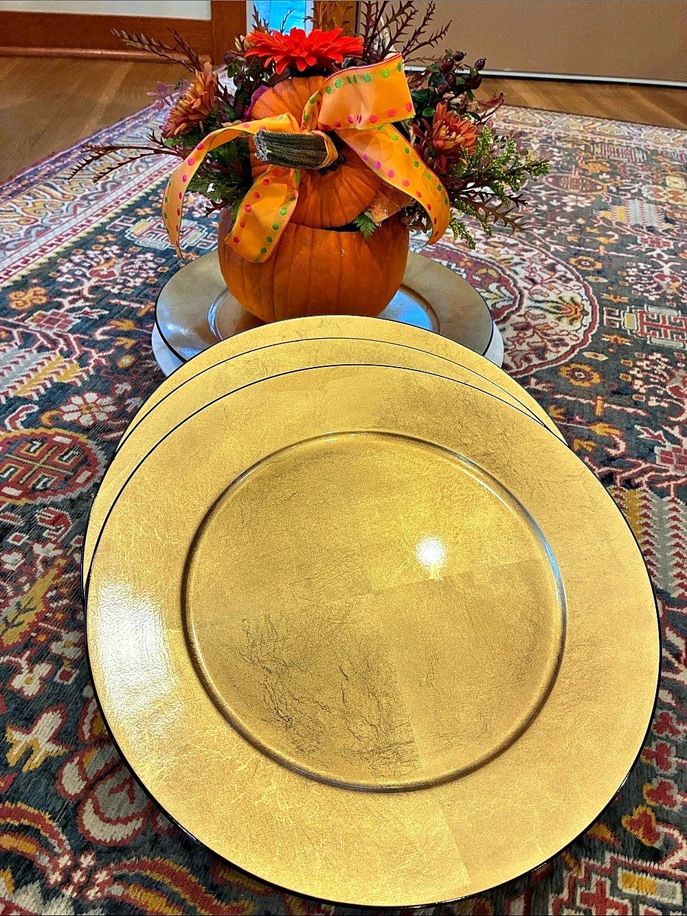 EUC 6 Sasaki Charles Roberts Gold Leaf Lacquerware Charger Plates Gold